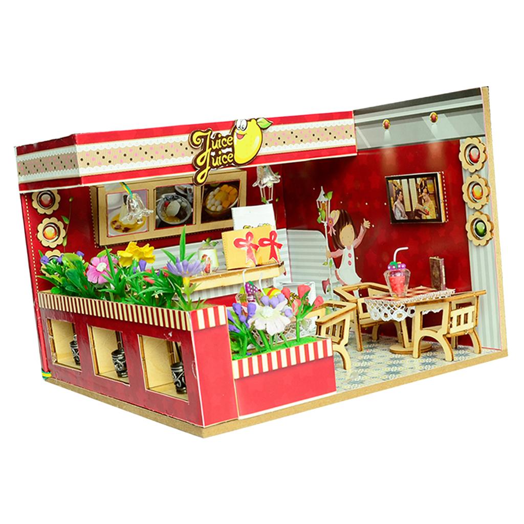 1/24 DIY Miniature Dollhouse with Furniture, Light Kits Juice Bar Kids Gift