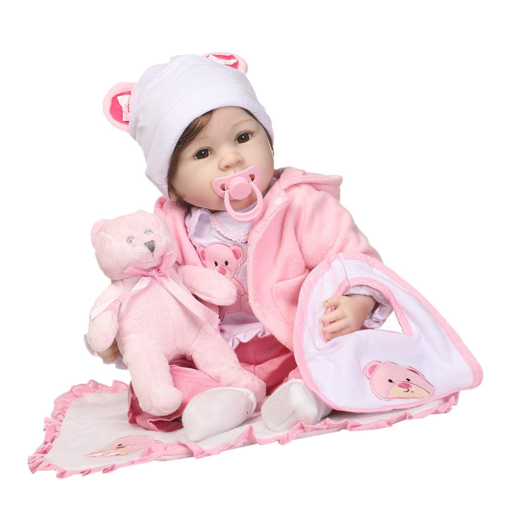 Lifelike 22inch Newborn Baby Doll Realistic Toddler Doll Pink Clothes Set