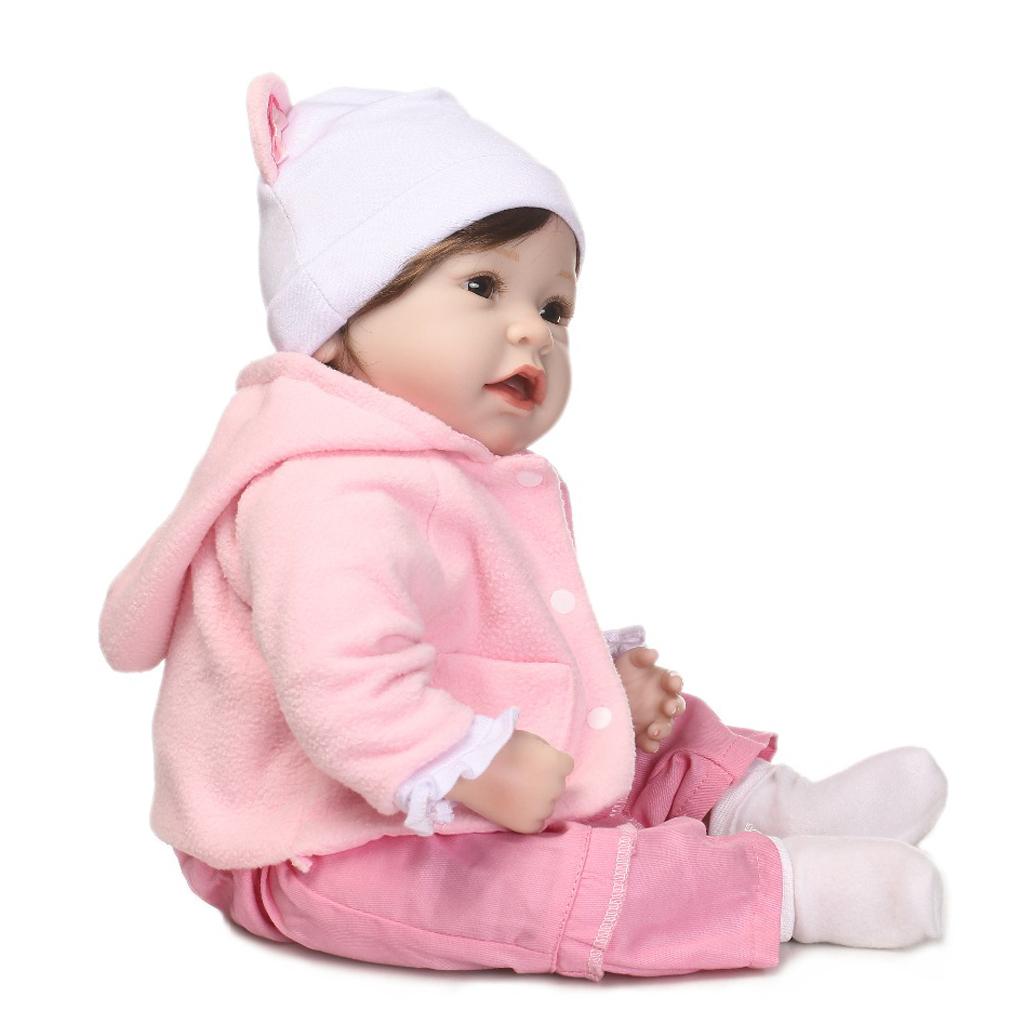 Lifelike 22inch Newborn Baby Doll Realistic Toddler Doll Pink Clothes Set