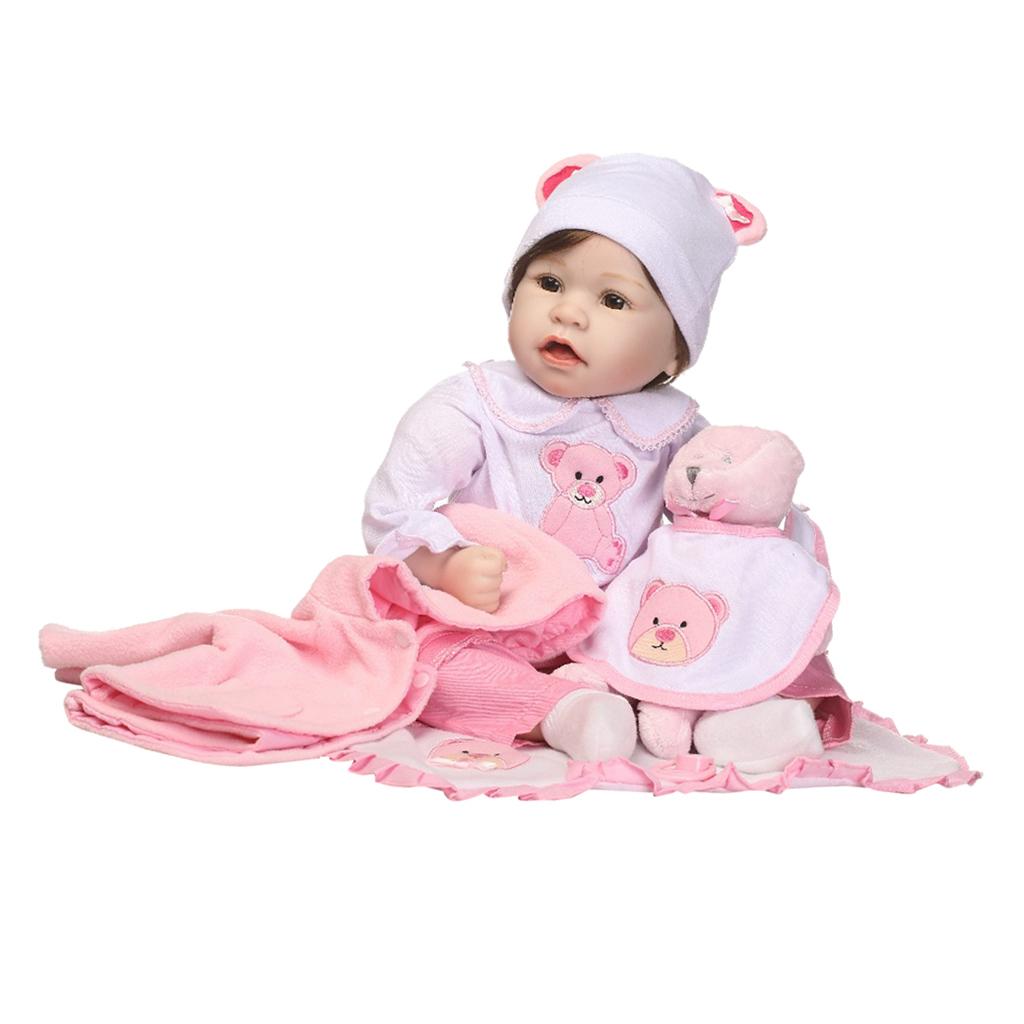 Lifelike 22inch Newborn Baby Doll Realistic Toddler Doll Pink Clothes Set