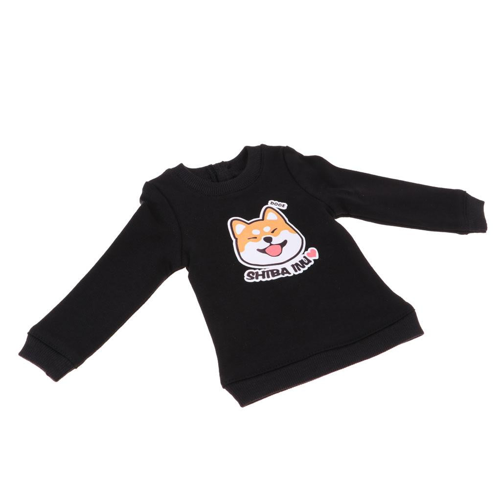 Adorable Cartoon Dog Pattern Pullover Top T-shirt For 1/4 MSD BJD Doll Black
