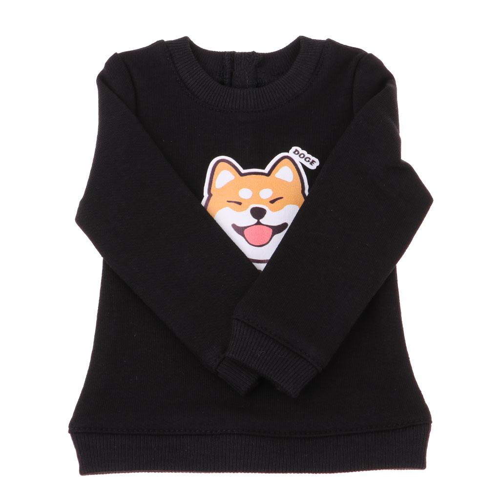 Adorable Cartoon Dog Pattern Pullover Top T-shirt For 1/4 MSD BJD Doll Black