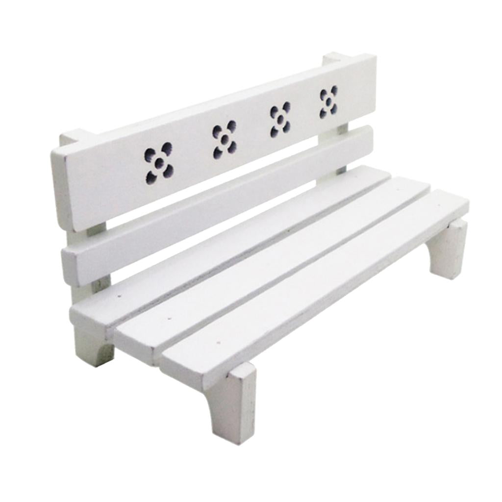 1:12 Dollhouse Miniature Wooden Park Bench Furniture Fairy Garden Kits White
