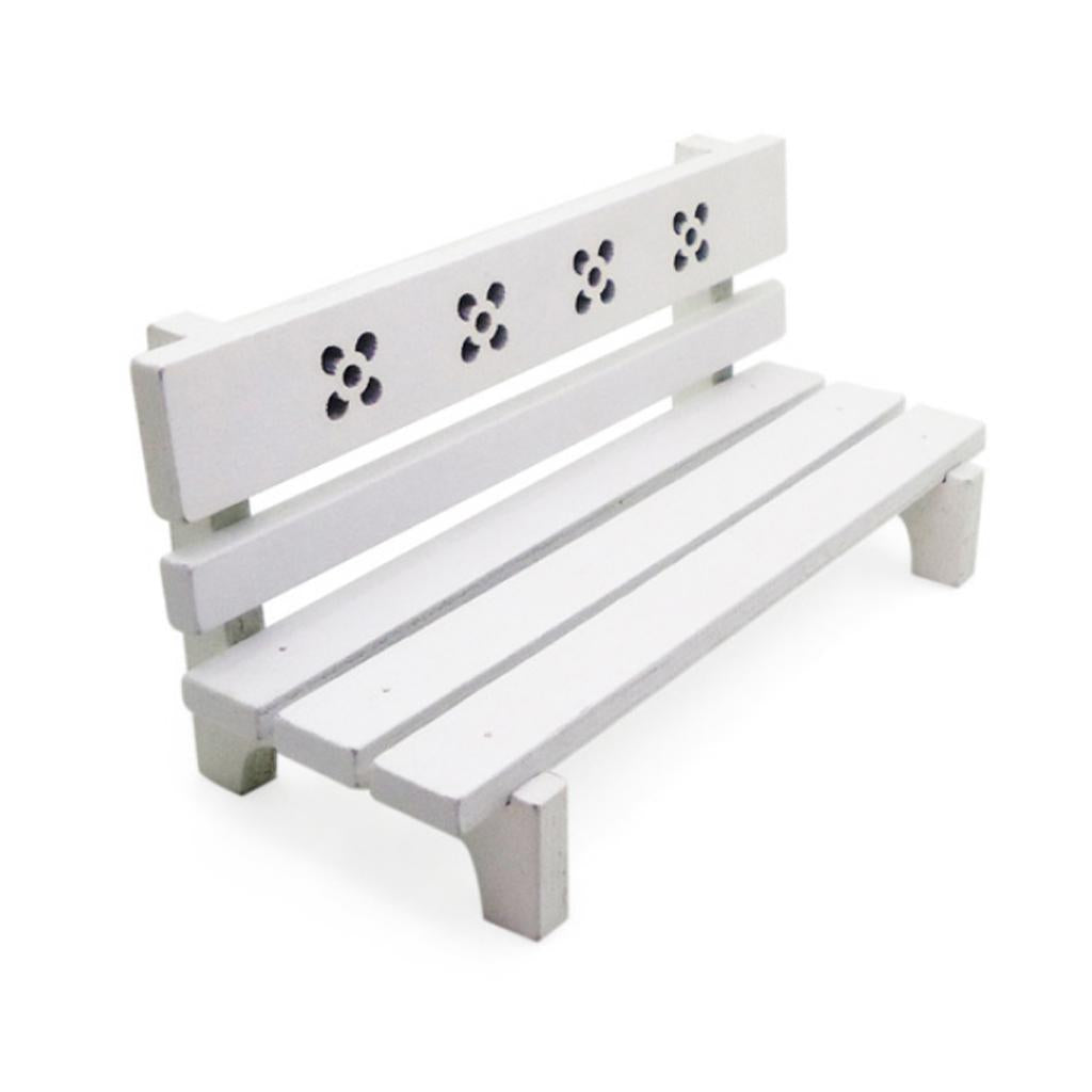 1:12 Dollhouse Miniature Wooden Park Bench Furniture Fairy Garden Kits White