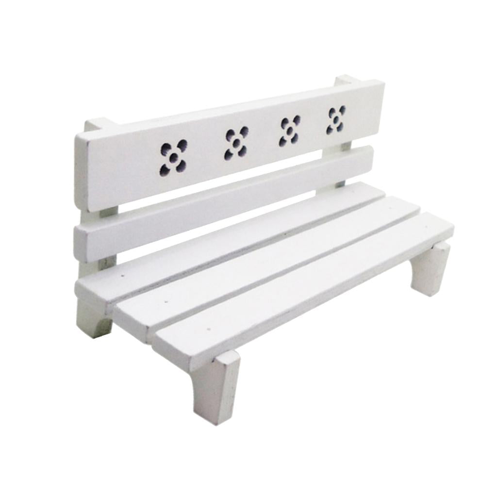 1:12 Dollhouse Miniature Wooden Park Bench Furniture Fairy Garden Kits White