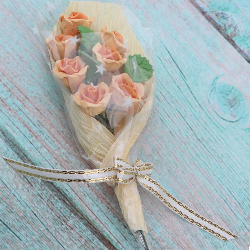 1/12 Dollhouse Miniature Clay Champagne Rose Flowers Bouquet Ornaments