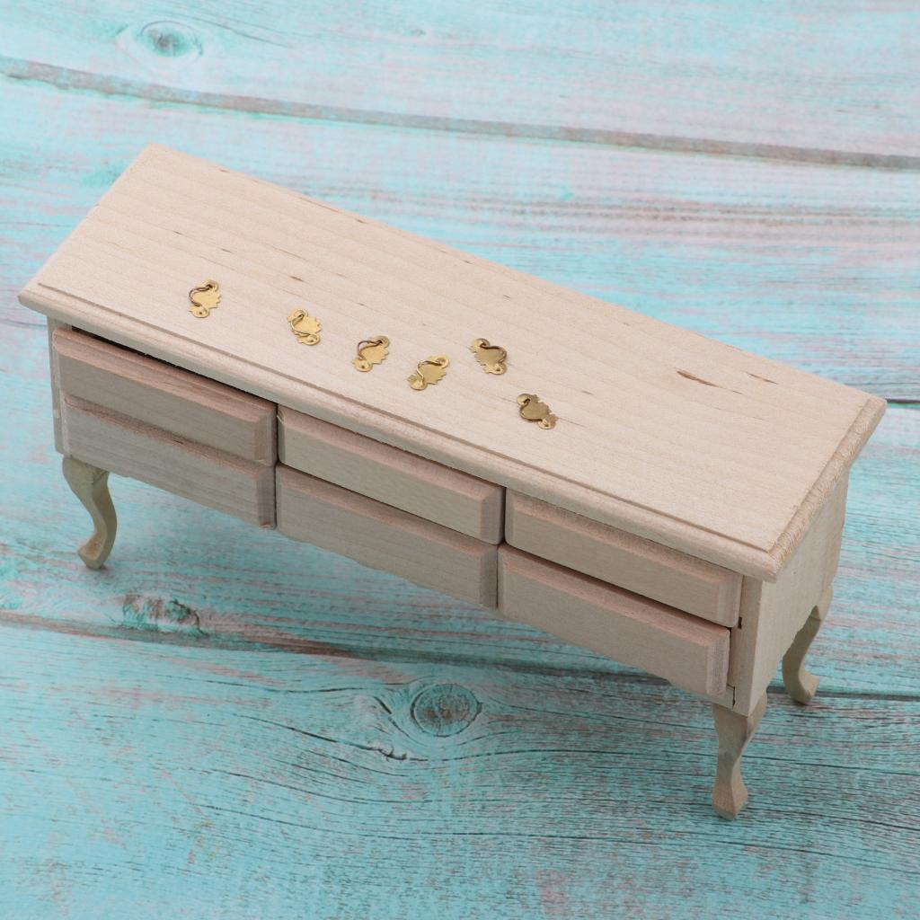 Unpainted 1/12 Dollhouse Miniature Table Drawers and Drawer Pull DIY Decor