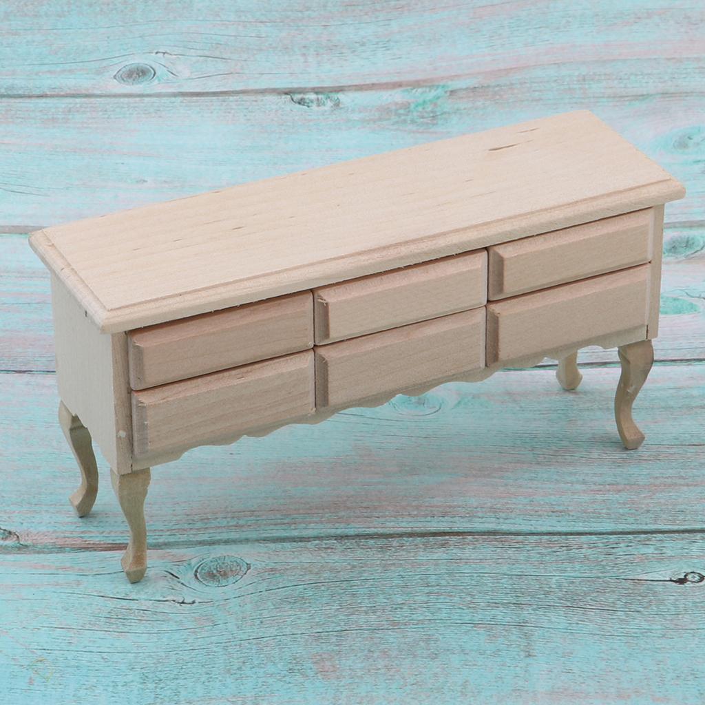 Unpainted 1/12 Dollhouse Miniature Table Drawers and Drawer Pull DIY Decor