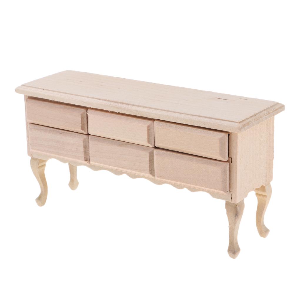 Unpainted 1/12 Dollhouse Miniature Table Drawers and Drawer Pull DIY Decor