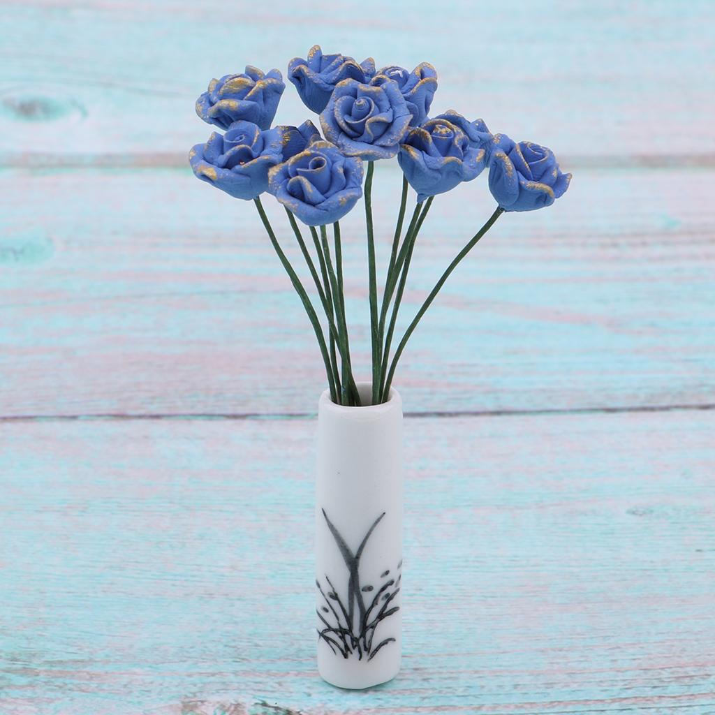 10pcs 1/12 Dollhouse Miniature Garden Blue Enchantress Flower Room Decor