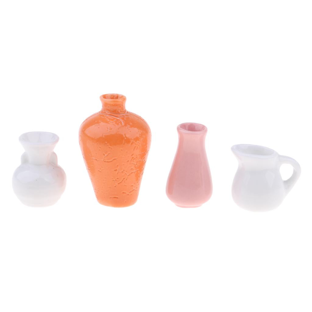 4pcs Miniature Ceramic Chinese Vases Dollhouse Garden Flower Supplies Decor