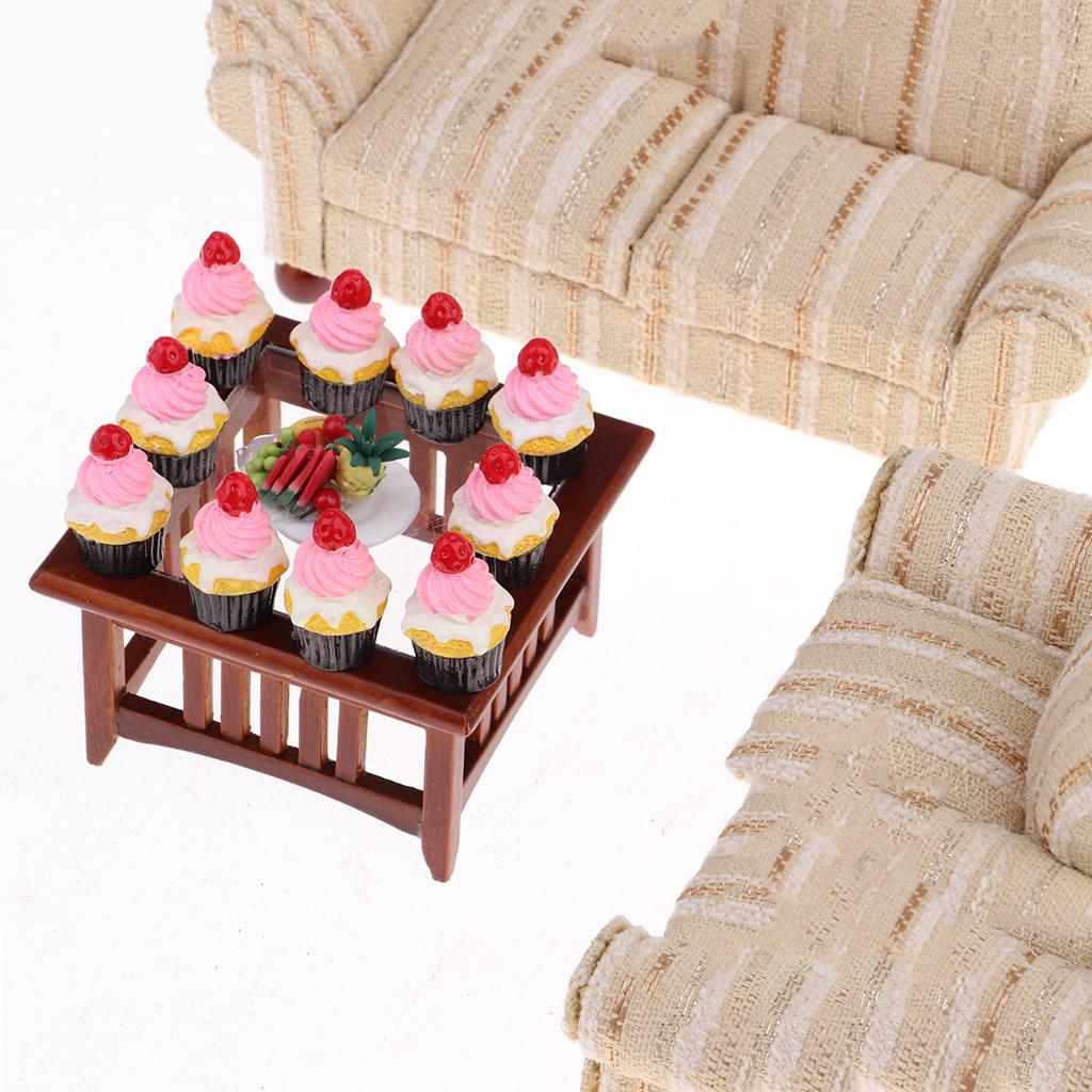 Mini Food Model Fruit Platter & Cream Cake For 1/12 Dollhouse Kitchen Decor