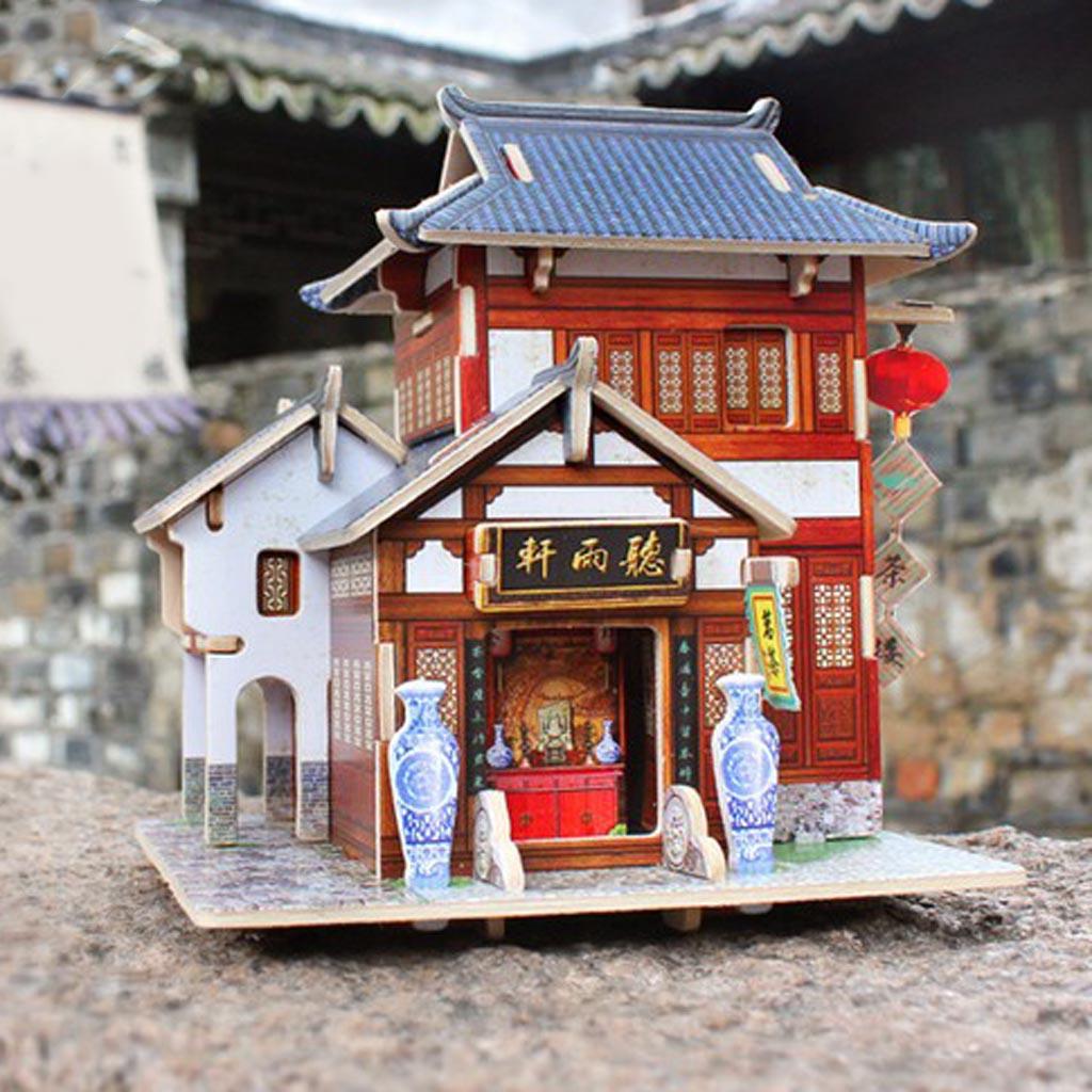 1/24 DIY Miniature Kits 3D Dollhouse with Furniture Chinese Tea House Gift