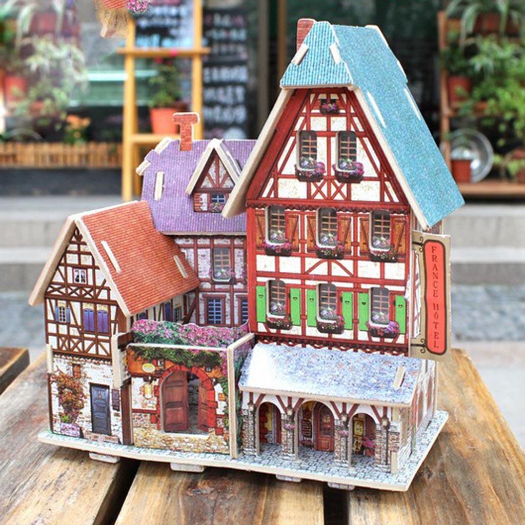 1:24 DIY Miniature Dolls House Furniture Kit Kids X-mas Gifts -France Hotel