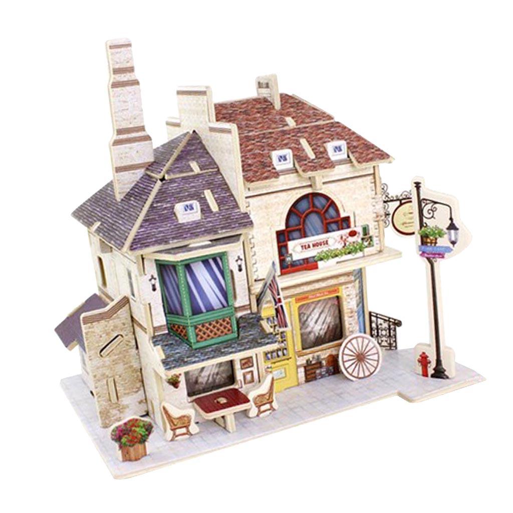 1:24 DIY Miniature Dolls House Furniture Kit Kids X-mas Gifts -Tea House