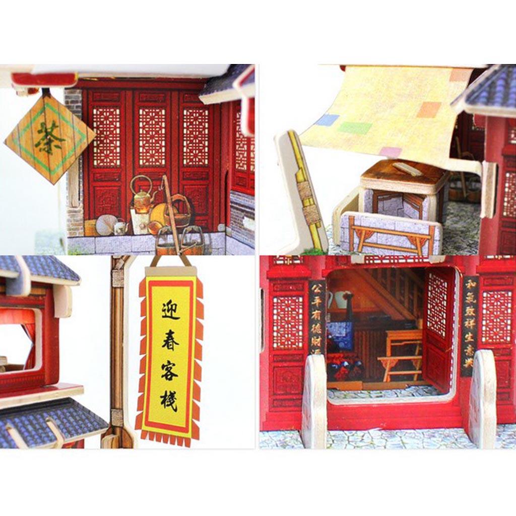 3D Jigsaw Wood Miniature 1/24 DIY Doll House Kit Furniture Model Chinese Inn