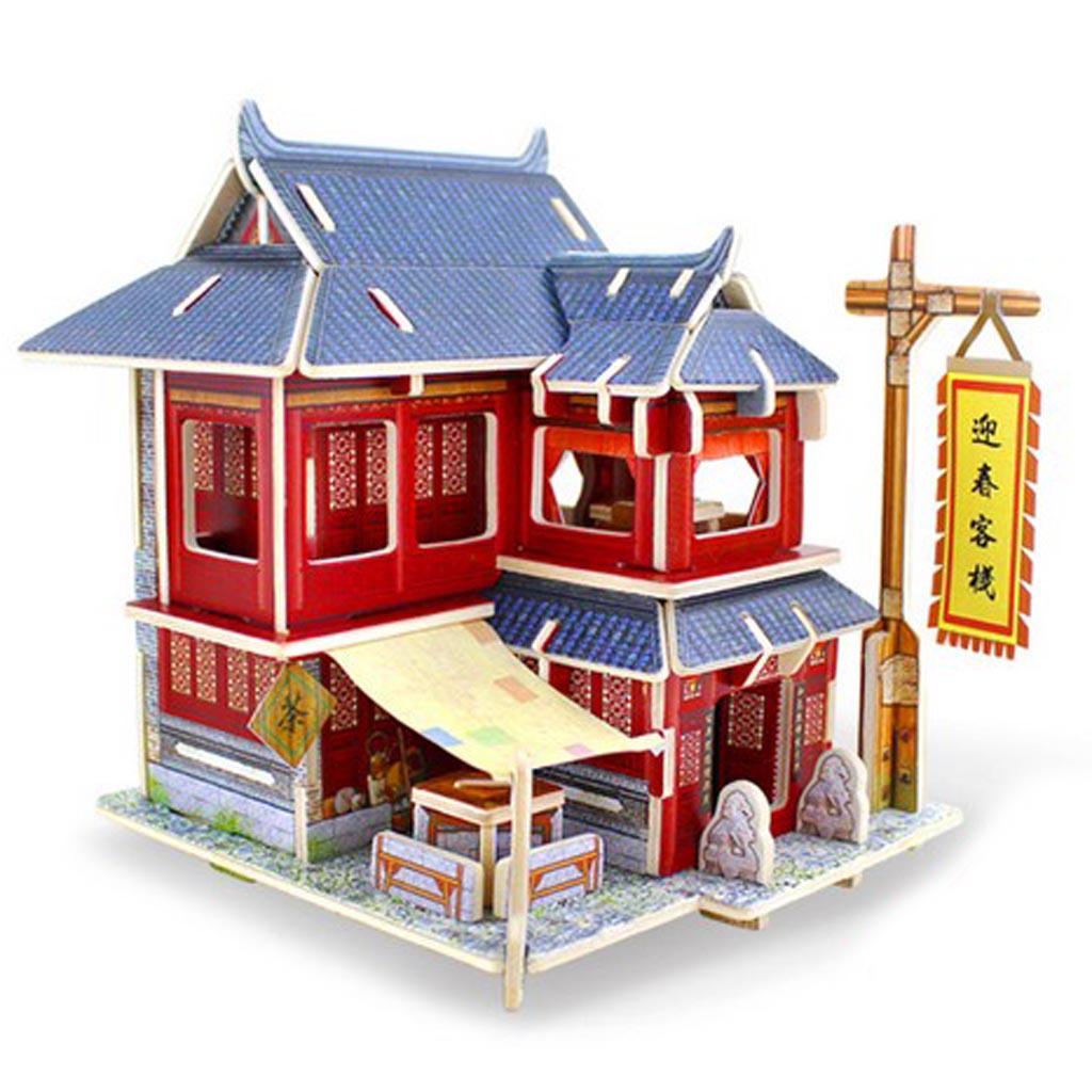 3D Jigsaw Wood Miniature 1/24 DIY Doll House Kit Furniture Model Chinese Inn