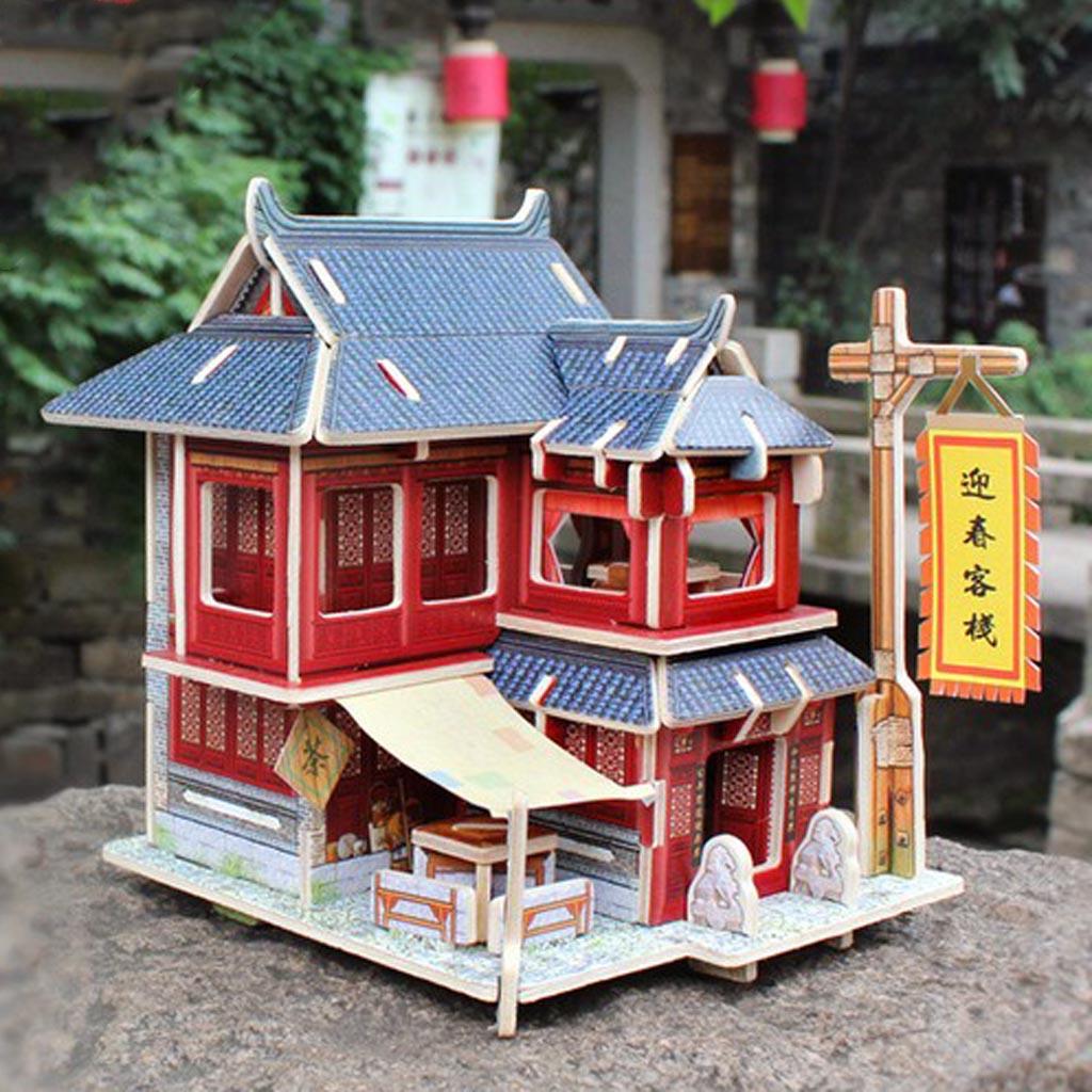 3D Jigsaw Wood Miniature 1/24 DIY Doll House Kit Furniture Model Chinese Inn