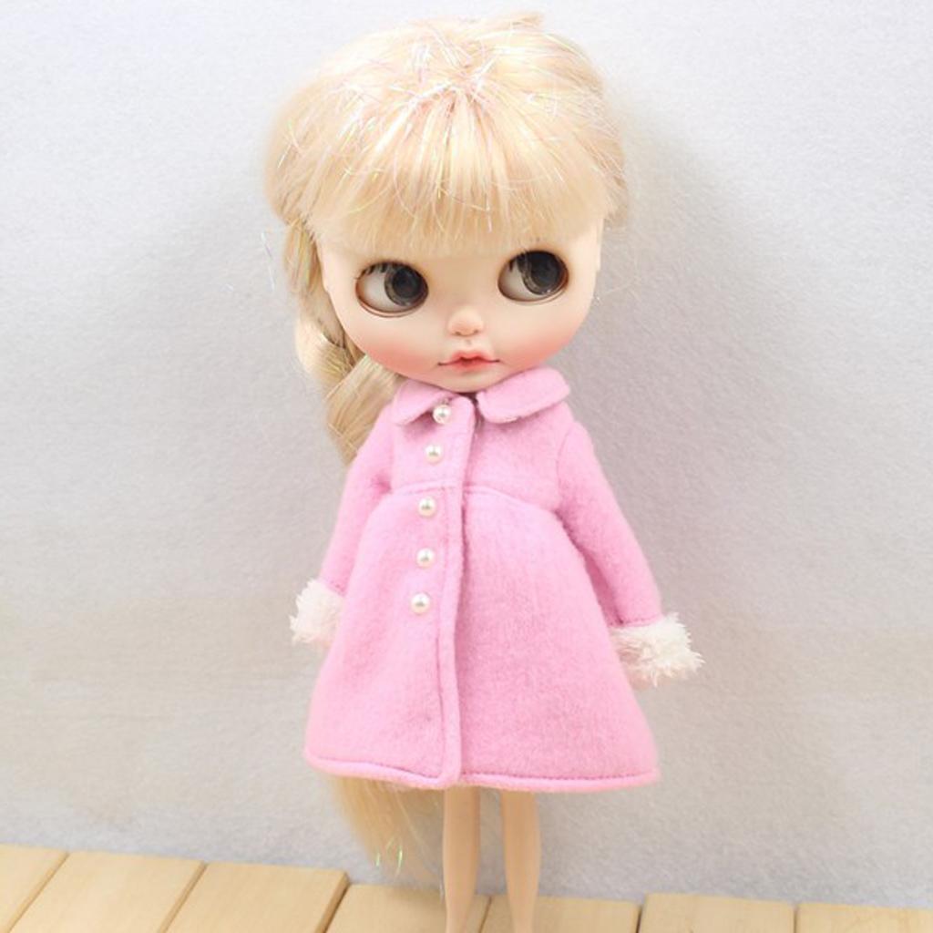 1/6 Scale Woolen Overcoat Coat for Blythe Azone Licca Doll Clothes Pink