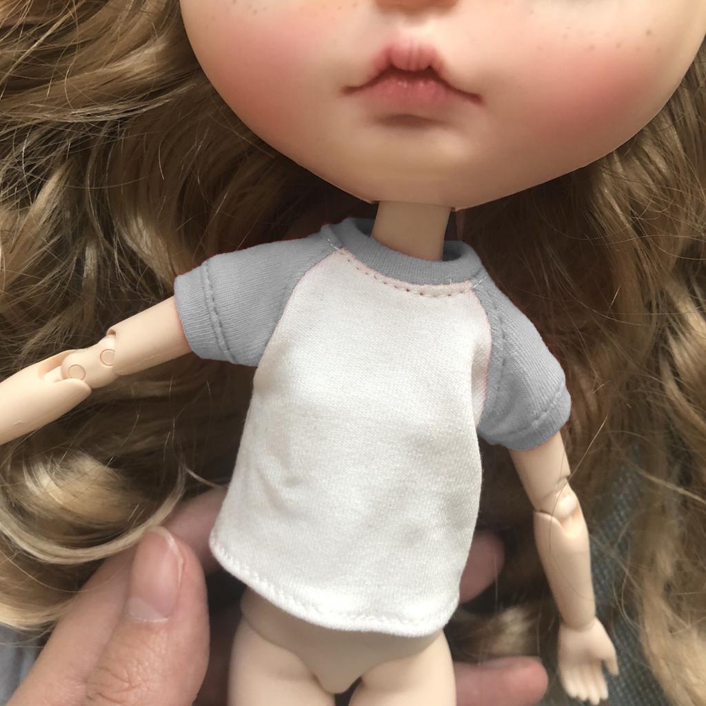 1/6 Lovely Short Sleeve T-shirt Tops for Blythe Azone Licca Doll Accs Gray