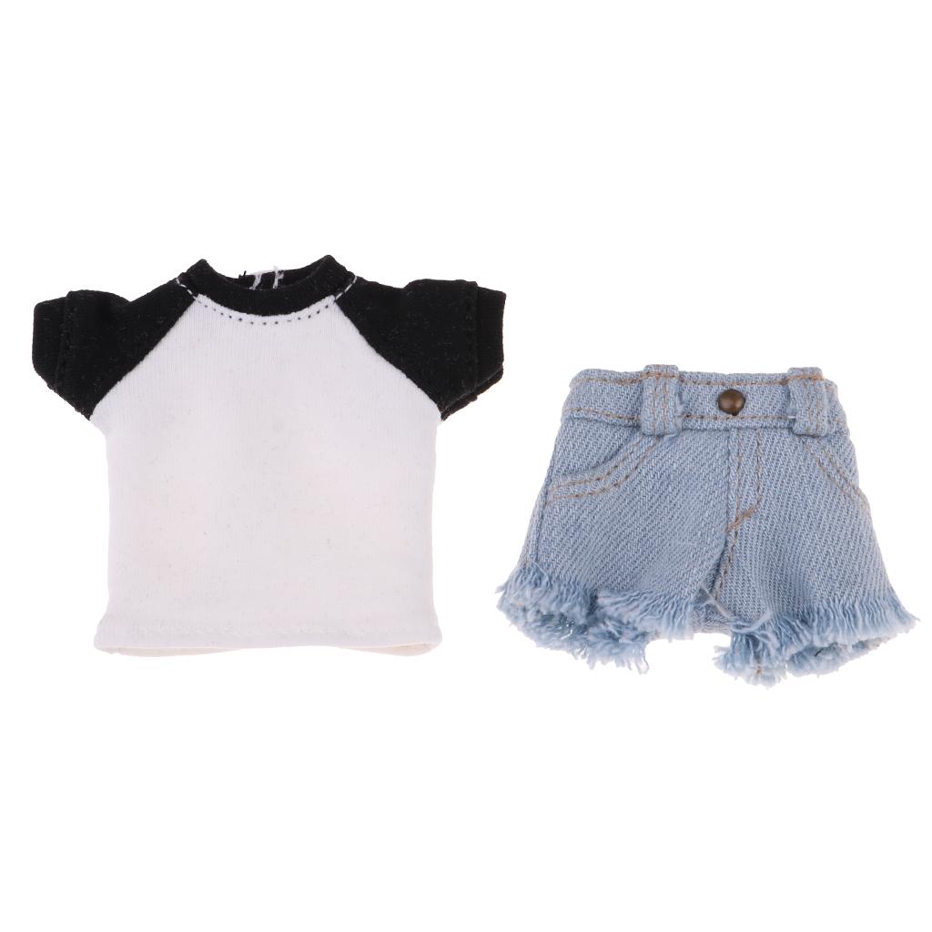 Doll T-shirt Short Pants for 1/6 Blythe Doll Outfit Clothes Accessory Black