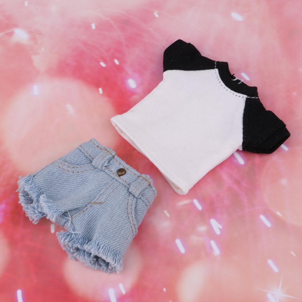 Doll T-shirt Short Pants for 1/6 Blythe Doll Outfit Clothes Accessory Black
