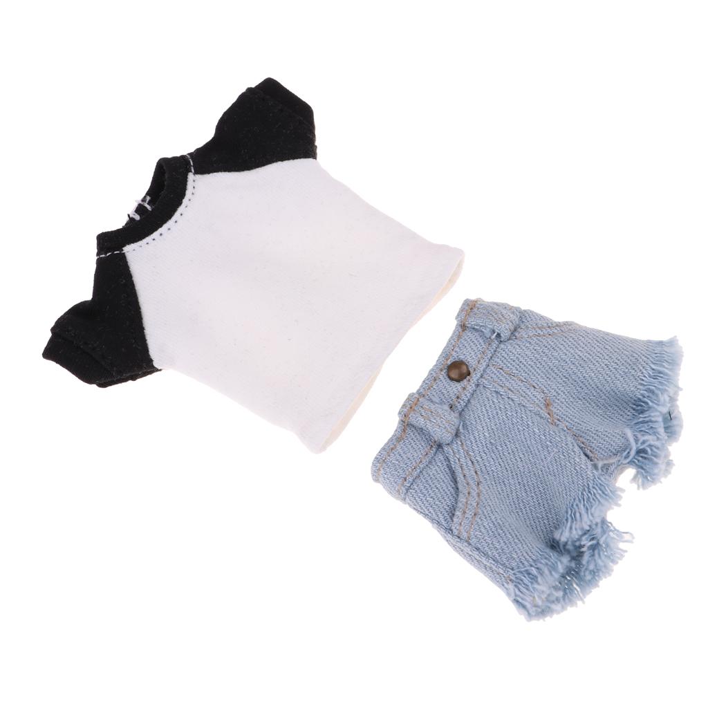 Doll T-shirt Short Pants for 1/6 Blythe Doll Outfit Clothes Accessory Black