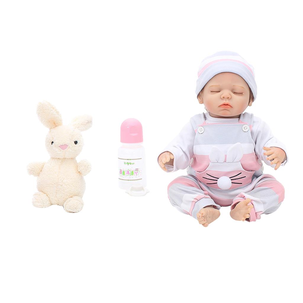 Lovely 18inch Reborn Doll Half Soft Silicone Newborn Baby Doll Clothes Set