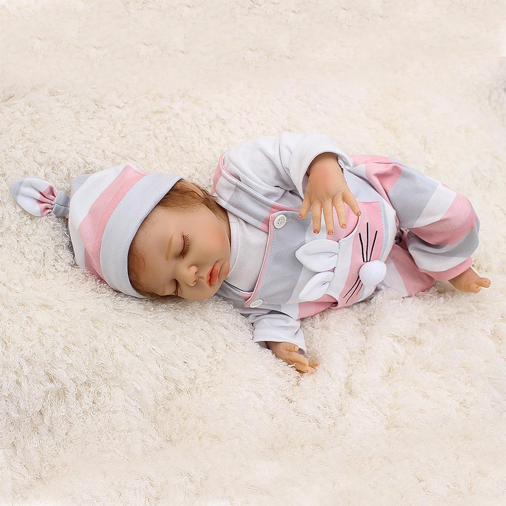 Lovely 18inch Reborn Doll Half Soft Silicone Newborn Baby Doll Clothes Set