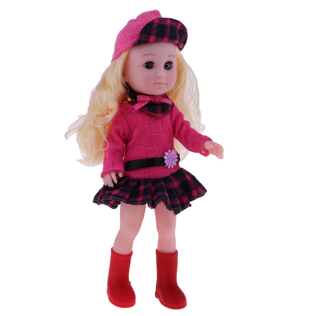30cm Cute Vinyl Reborn Girl Doll in Plaid Dress Suit Kids Sleeping Toys Gift