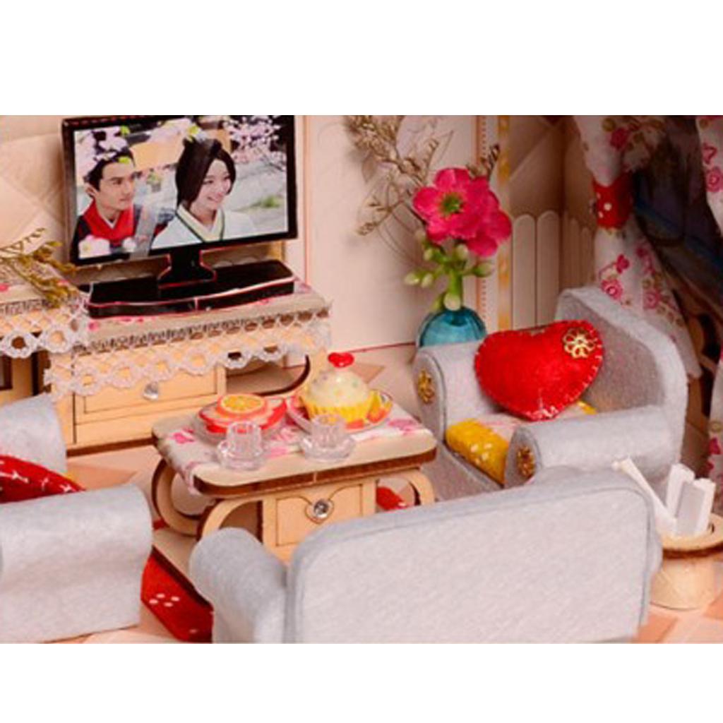 DIY Dolls House Kit Wooden Miniature with Furniture LED Lights Romance House