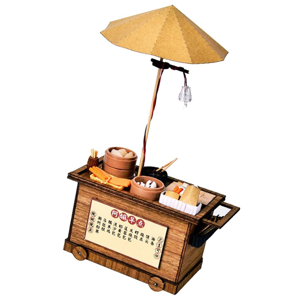 1/24 Dollhouse Miniature Wooden Breakfast Stall Roadside Booth Garden Decor