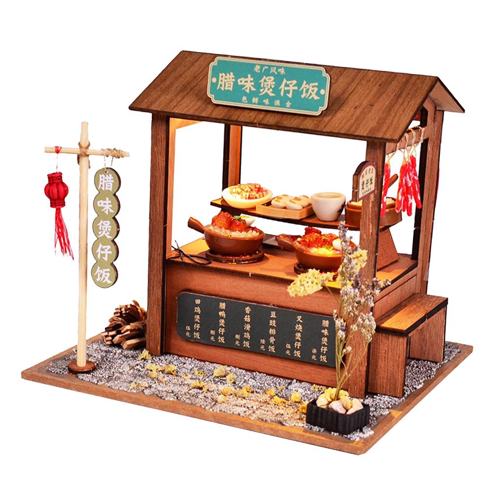 1/24 Dollhouse Miniature Wooden Pot Rice Booth Roadside Booth Garden Decor
