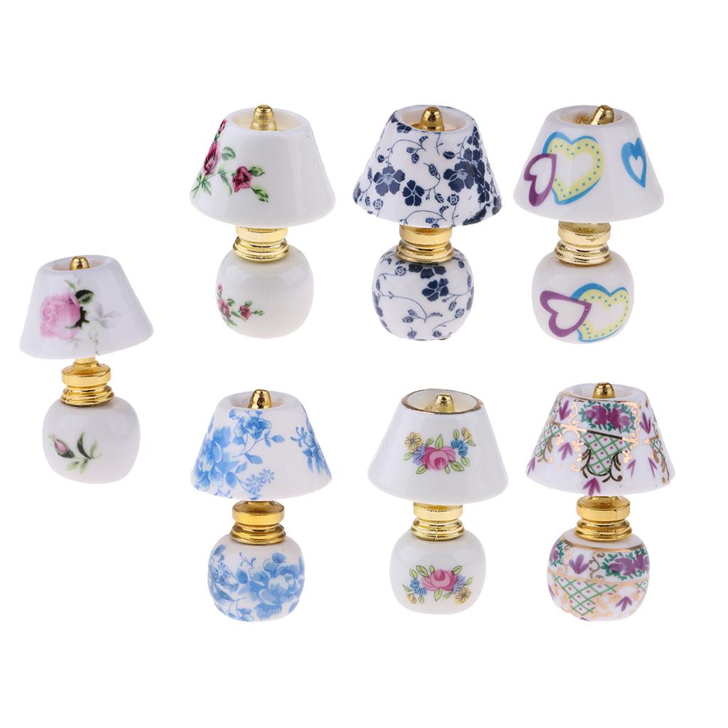 1/12 Dollhouse Miniature Furniture Porcelain Bedside Lamp Light Desk Lamp C