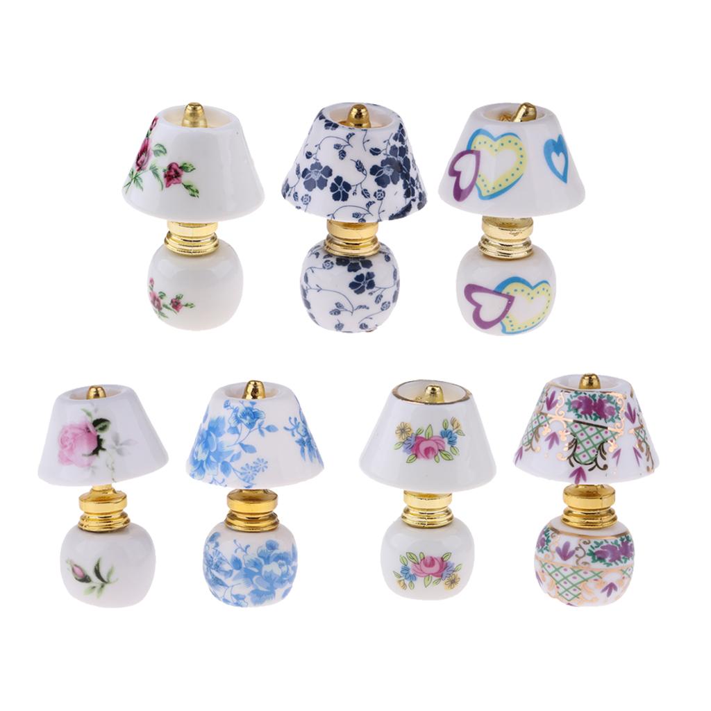 1/12 Dollhouse Miniature Furniture Porcelain Bedside Lamp Light Desk Lamp C