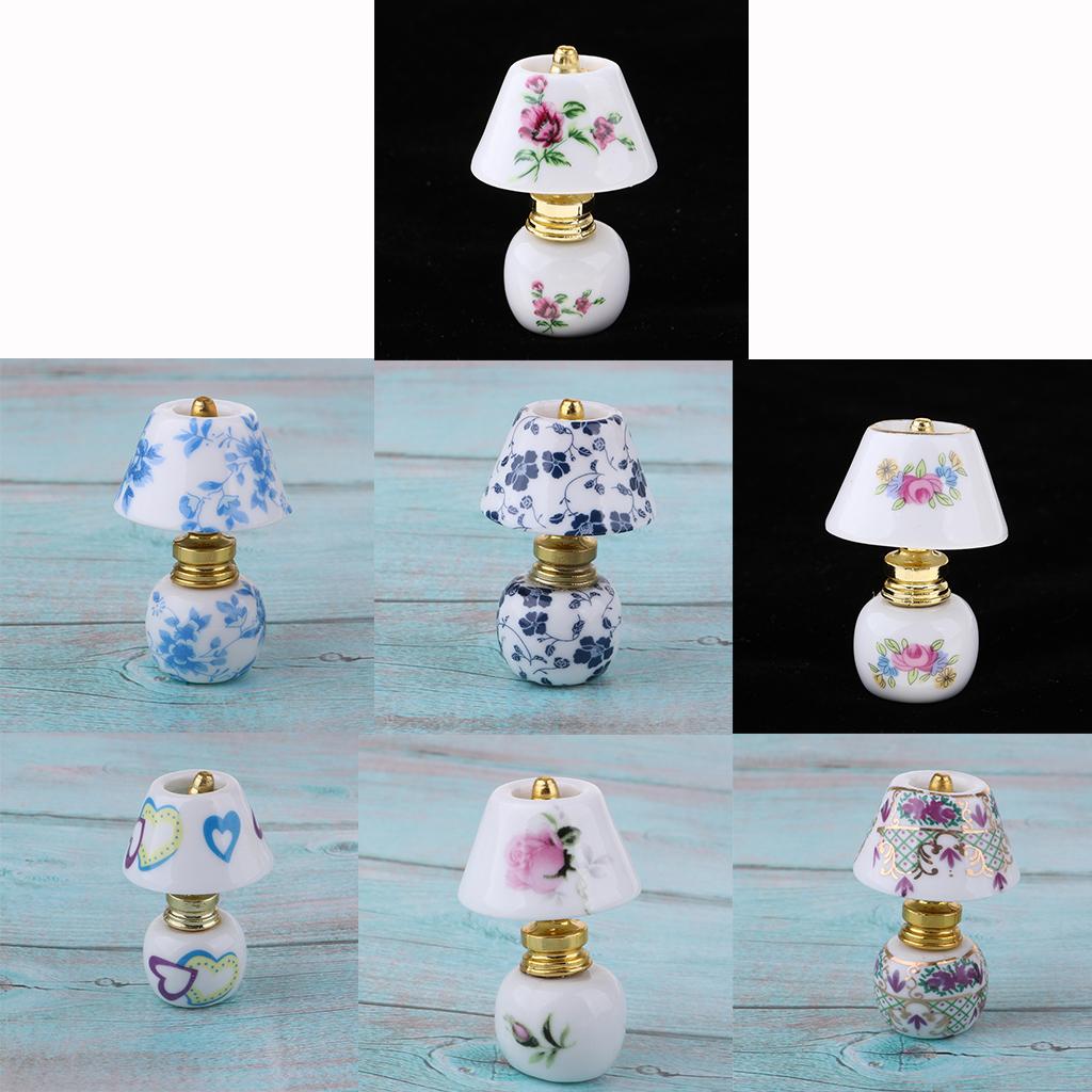 1/12 Dollhouse Miniature Furniture Porcelain Bedside Lamp Light Desk Lamp C