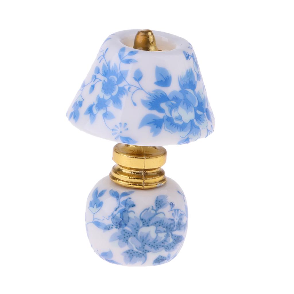 1/12 Dollhouse Miniature Furniture Porcelain Bedside Lamp Light Desk Lamp E