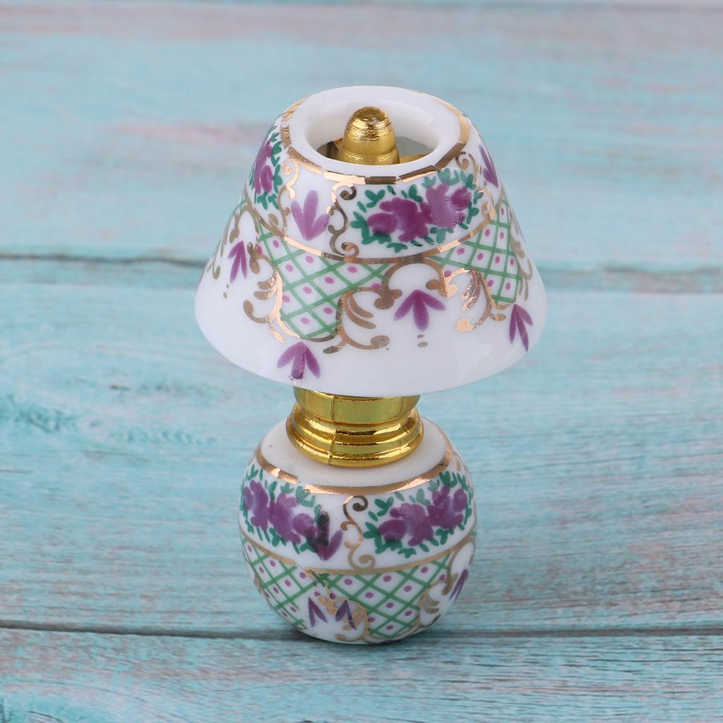 1/12 Dollhouse Miniature Furniture Porcelain Bedside Lamp Light Desk Lamp G