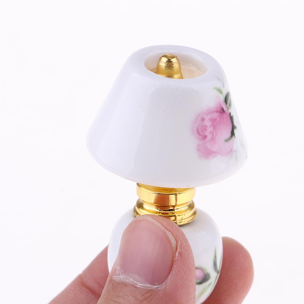 1/12 Dollhouse Miniature Furniture Porcelain Bedside Lamp Light Desk Lamp H