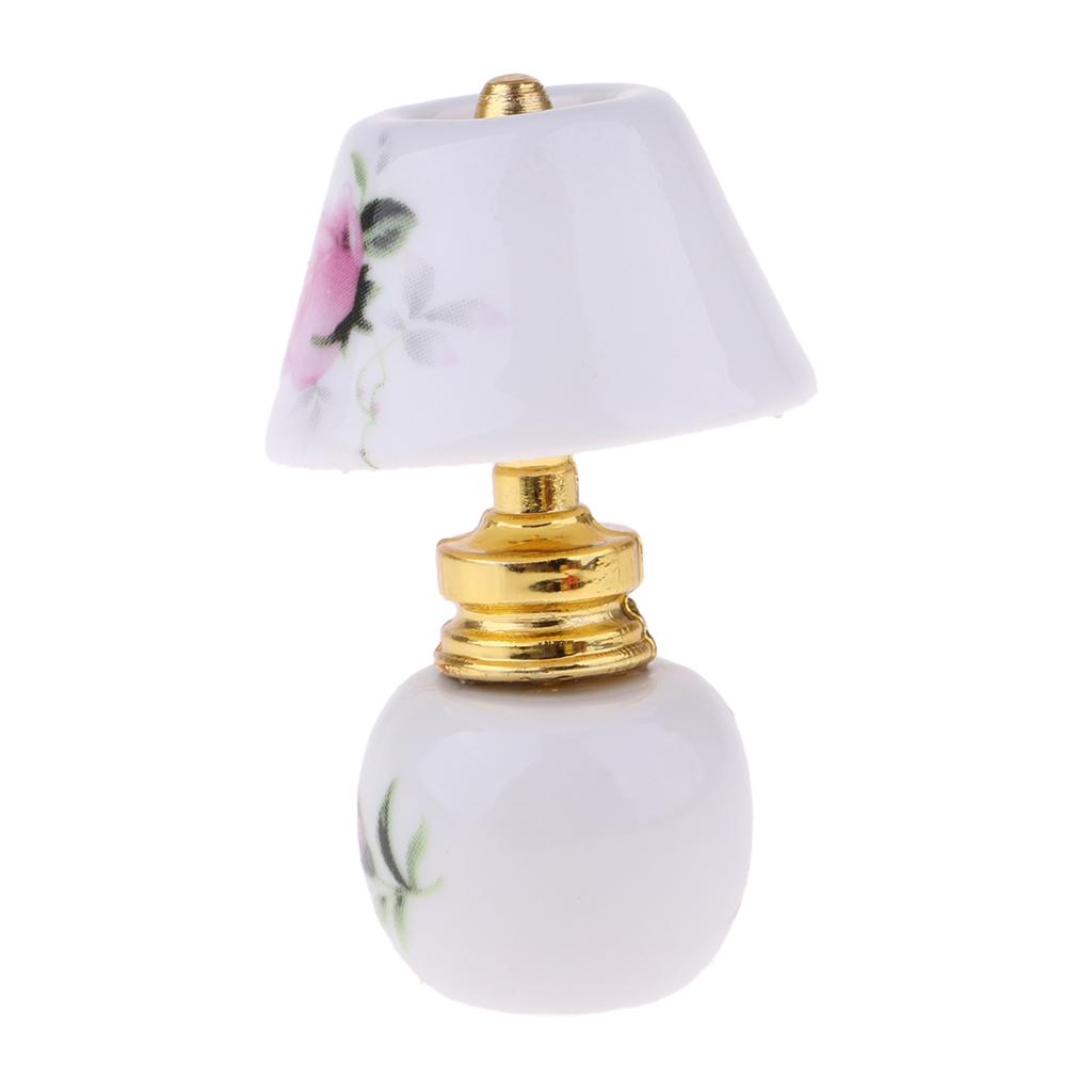 1/12 Dollhouse Miniature Furniture Porcelain Bedside Lamp Light Desk Lamp H