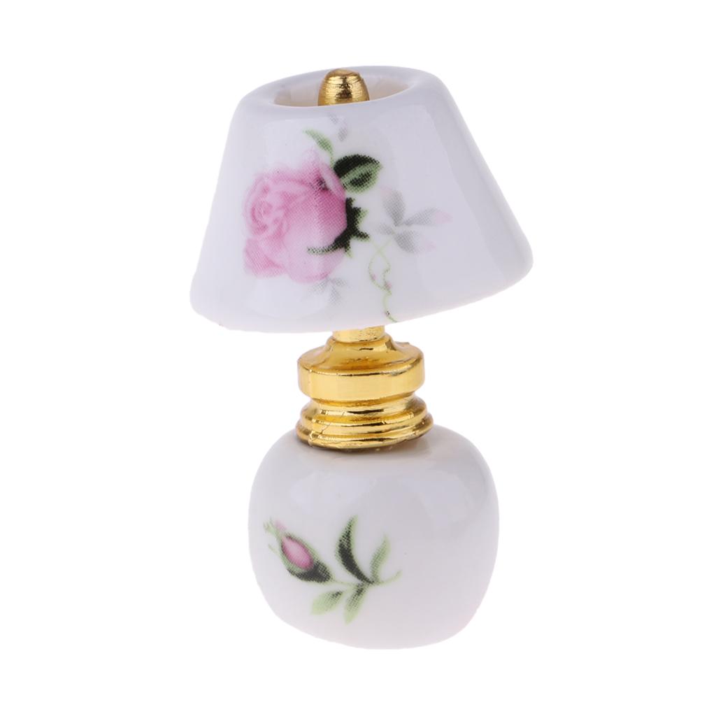 1/12 Dollhouse Miniature Furniture Porcelain Bedside Lamp Light Desk Lamp H