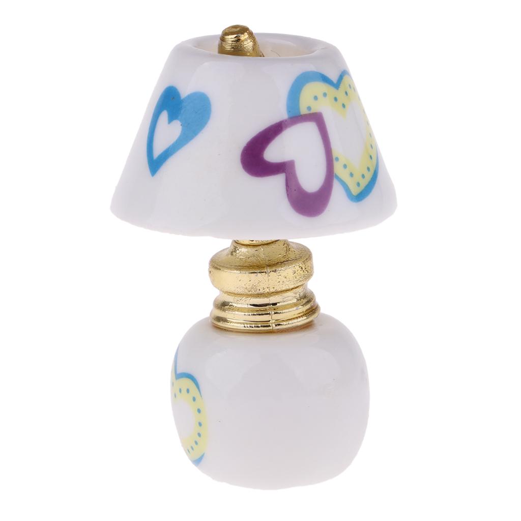 1/12 Dollhouse Miniature Furniture Porcelain Bedside Lamp Light Desk Lamp I