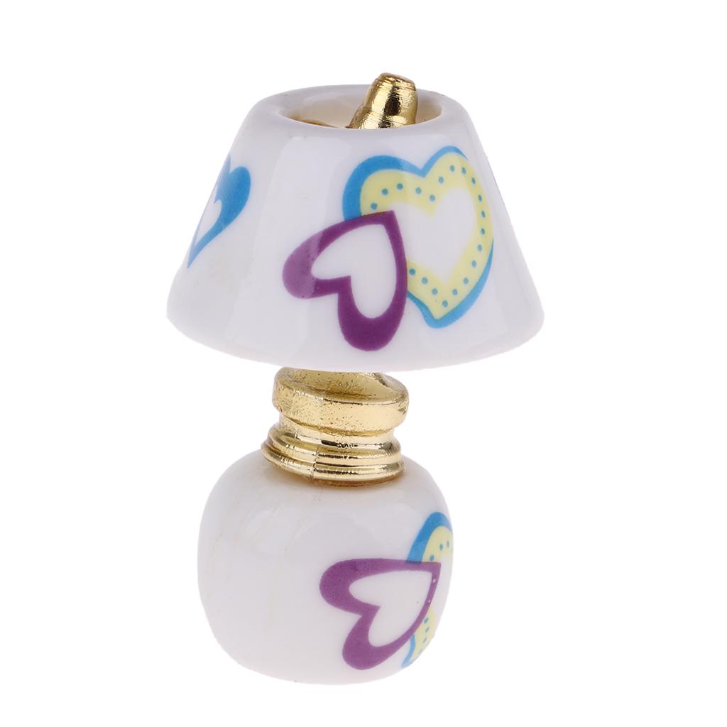 1/12 Dollhouse Miniature Furniture Porcelain Bedside Lamp Light Desk Lamp I