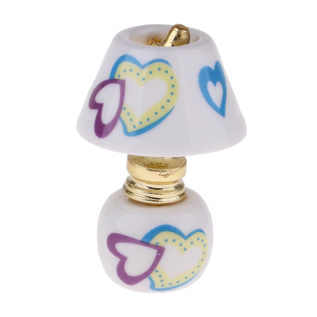 1/12 Dollhouse Miniature Furniture Porcelain Bedside Lamp Light Desk Lamp I