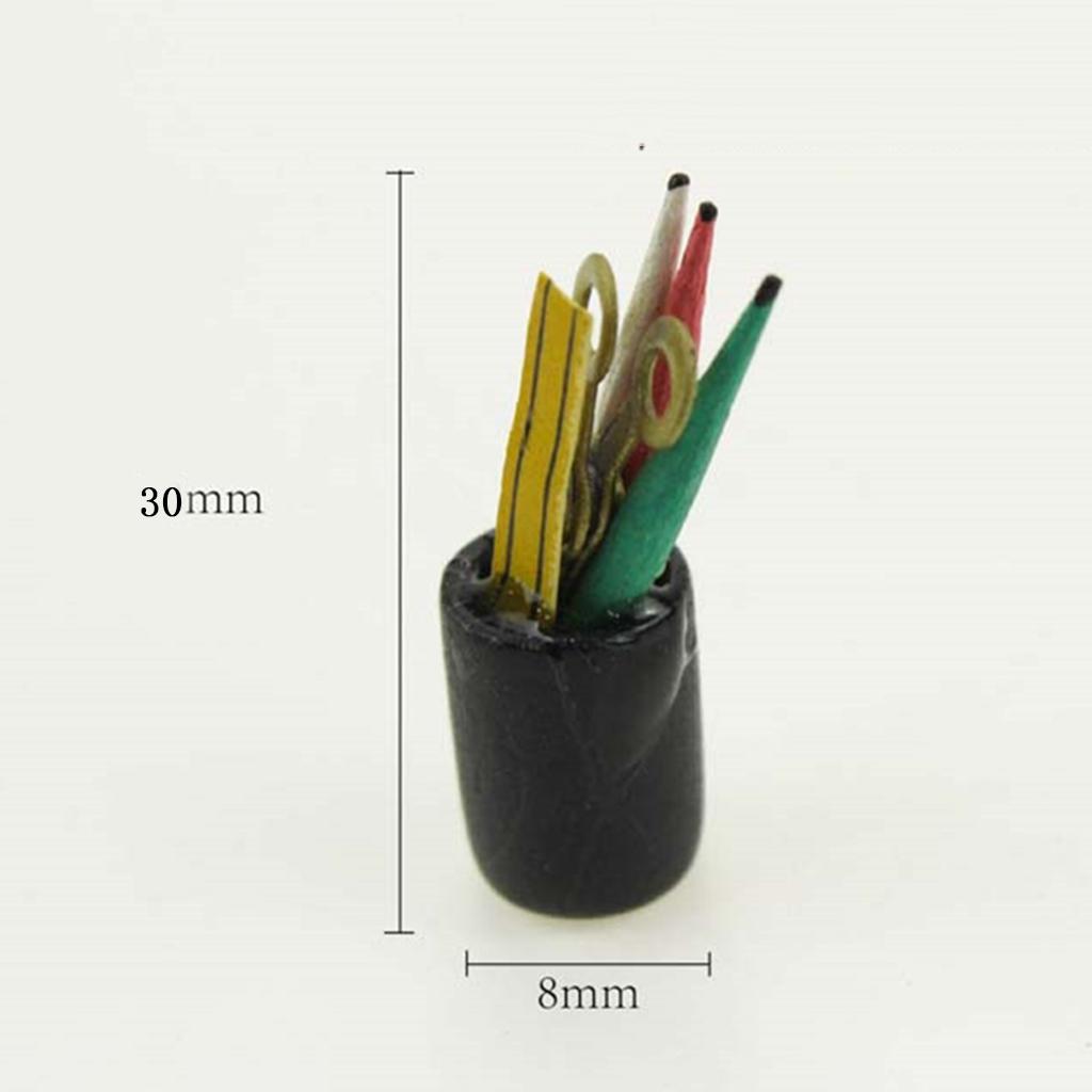 1:12 Dollhouse Mini Pen Cup Holder with Pencil Ruler Scissor School Supplies