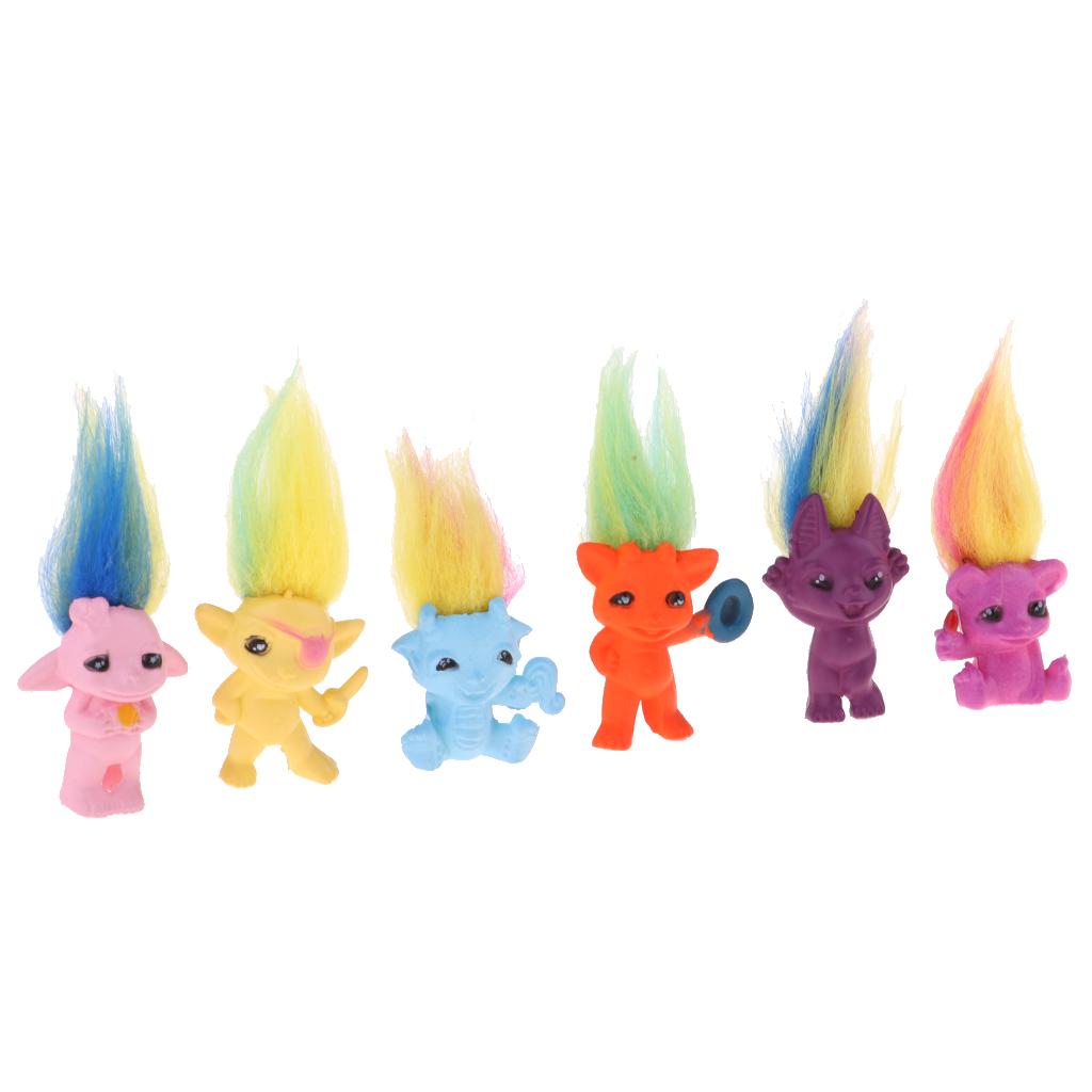Chromatic 6 Pieces Cartoon Lucky Troll Doll Pencil Topper Mini Action Figure