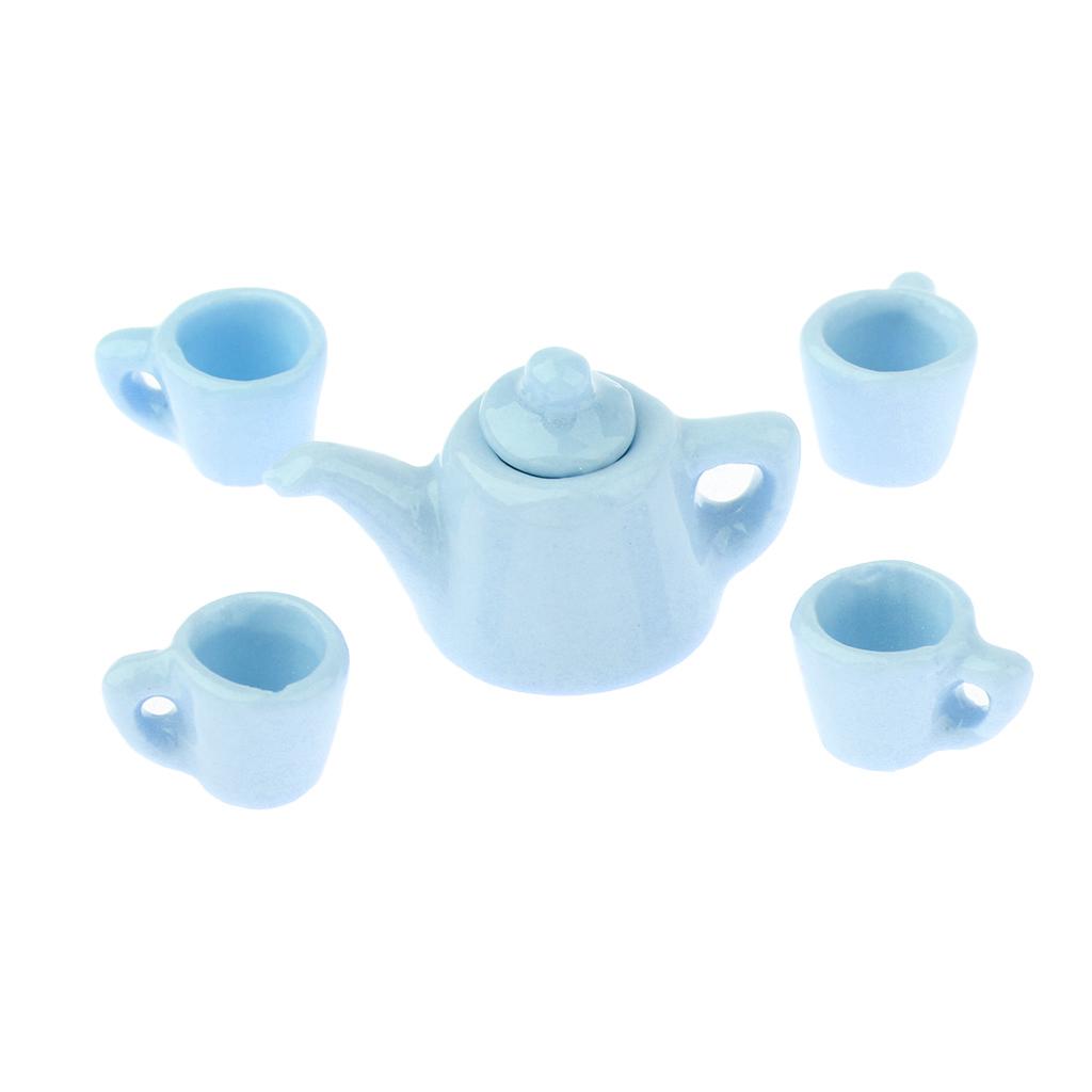 5 Pieces 1/12 Dollhouse Miniatures Dining Ware Porcelain Tea Cup Set Blue
