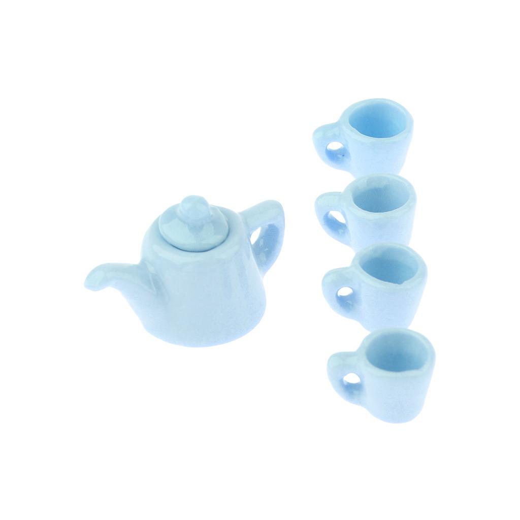 5 Pieces 1/12 Dollhouse Miniatures Dining Ware Porcelain Tea Cup Set Blue