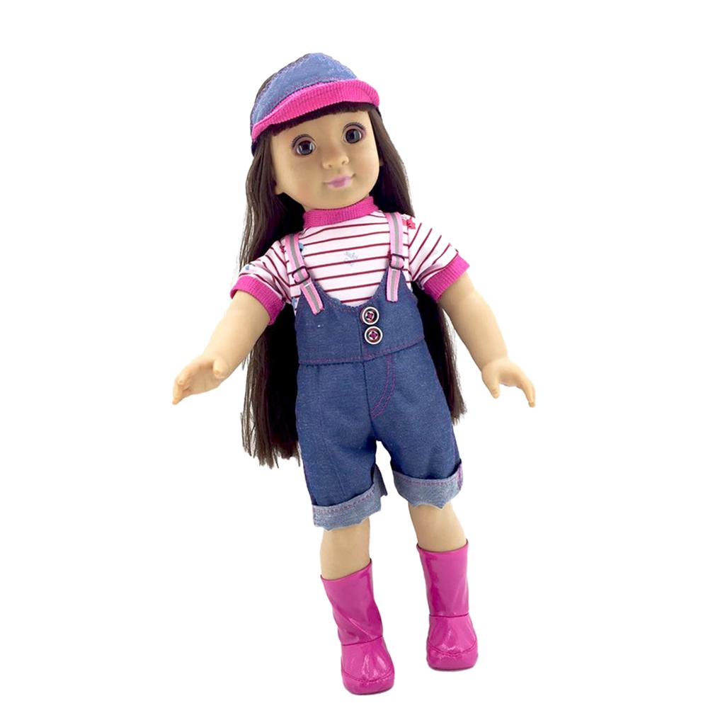 17'' Lifelike Girl Doll Vinyl Doll in Denim Suspender Pants Kids Gifts