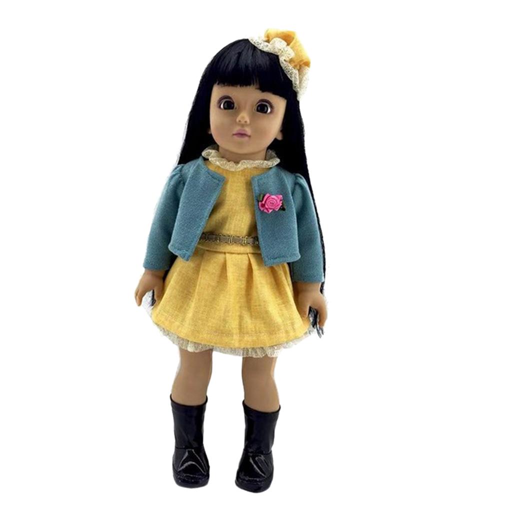 17'' Lifelike Girl Doll Vinyl Doll with Long Hair in Yellow Dress Kids Gifts
